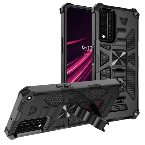 T-Mobile REVVL V+ 5G Shockproof TPU + PC Magnetic Protective Case with Holder - Black