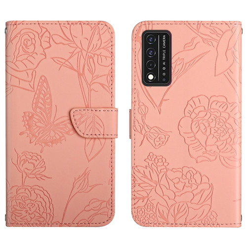 T-Mobile Revvl V+ 5G Skin Feel Butterfly Peony Embossed Leather Phone Case - Pink