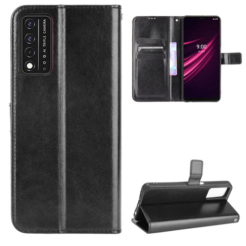 T-Mobile REVVL V+ 5G Crazy Horse Texture Horizontal Flip Leather Case with Holder & Card Slots & Lanyard - Black