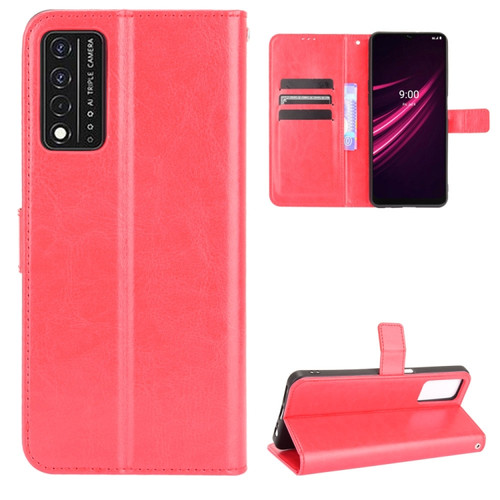 T-Mobile REVVL V+ 5G Crazy Horse Texture Horizontal Flip Leather Case with Holder & Card Slots & Lanyard - Red