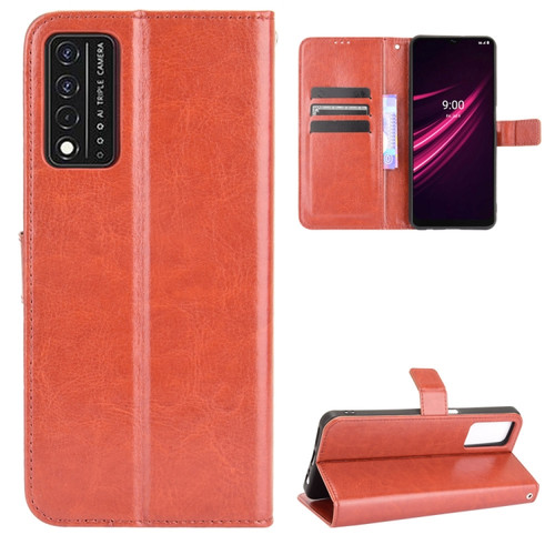 T-Mobile REVVL V+ 5G Crazy Horse Texture Horizontal Flip Leather Case with Holder & Card Slots & Lanyard - Brown