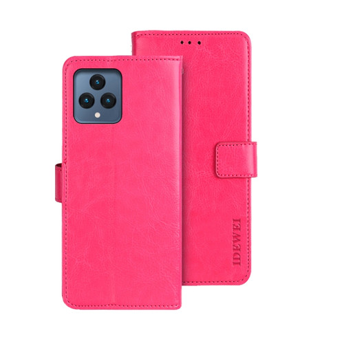 T-Mobile REVVL 6 5G idewei Crazy Horse Texture Leather Phone Case with Holder - Rose Red