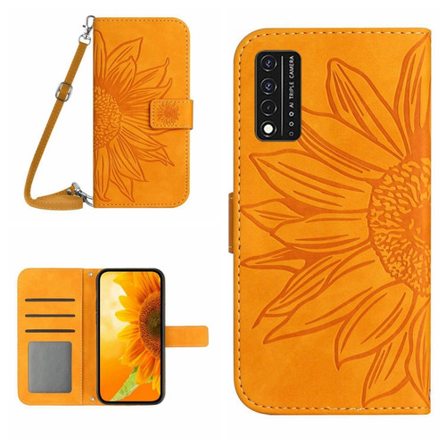 T-Mobile Revvl V+ 5G Skin Feel Sun Flower Pattern Flip Leather Phone Case with Lanyard - Yellow