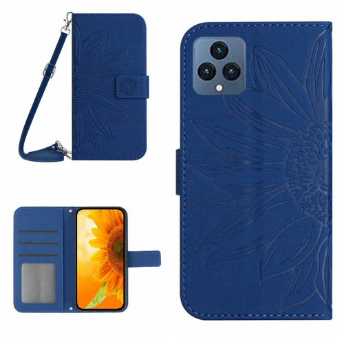 T-Mobile Revvl 6 5G Skin Feel Sun Flower Pattern Flip Leather Phone Case with Lanyard - Dark Blue