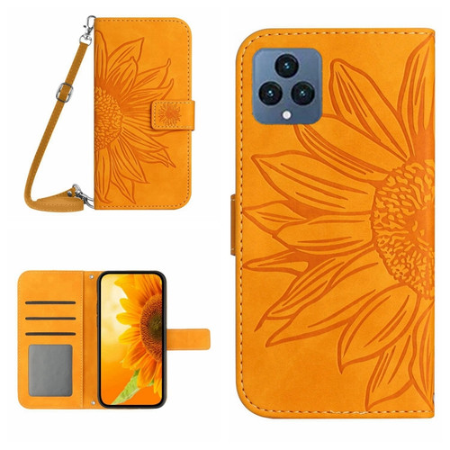 T-Mobile Revvl 6 5G Skin Feel Sun Flower Pattern Flip Leather Phone Case with Lanyard - Yellow