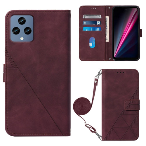 T-Mobile Revvl 6 5G Crossbody 3D Embossed Flip Leather Phone Case - Wine Red