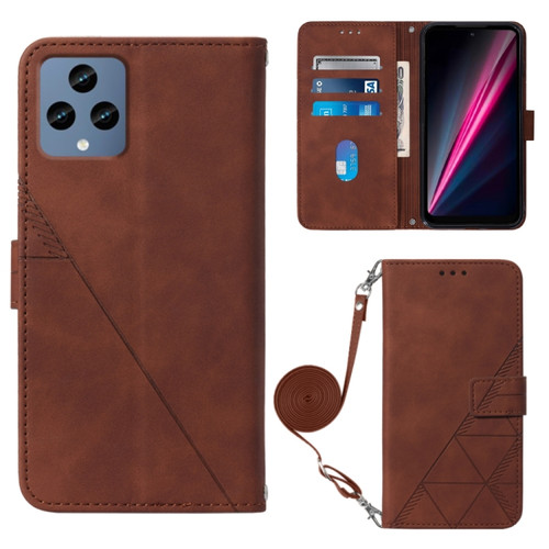 T-Mobile Revvl 6 5G Crossbody 3D Embossed Flip Leather Phone Case - Brown