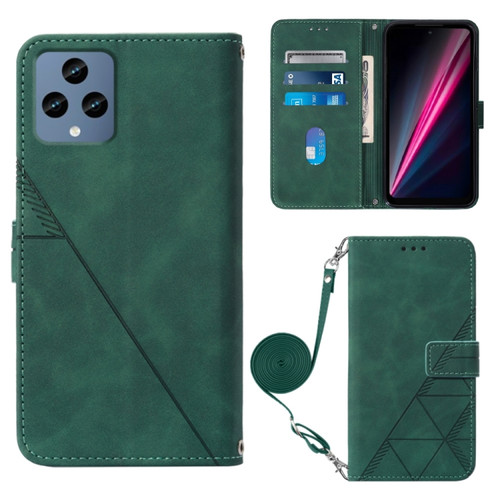 T-Mobile Revvl 6 5G Crossbody 3D Embossed Flip Leather Phone Case - Dark Green