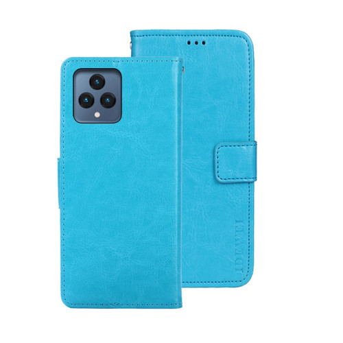 T-Mobile REVVL 6 5G idewei Crazy Horse Texture Leather Phone Case with Holder - Sky Blue
