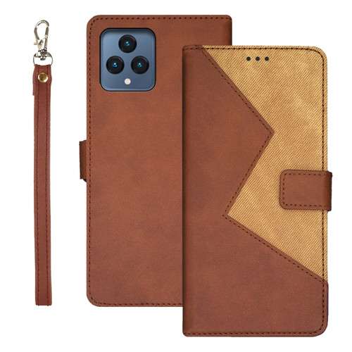 T-Mobile REVVL 6 5G idewei Two-color Splicing Leather Phone Case - Brown