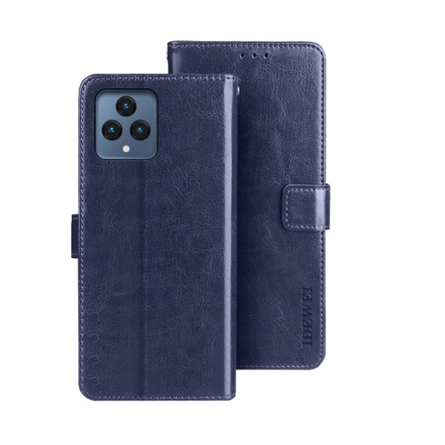 T-Mobile REVVL 6 5G idewei Crazy Horse Texture Leather Phone Case with Holder - Blue