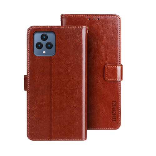 T-Mobile REVVL 6 5G idewei Crazy Horse Texture Leather Phone Case with Holder - Brown