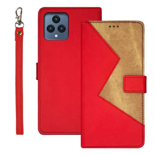 T-Mobile REVVL 6 5G idewei Two-color Splicing Leather Phone Case - Red