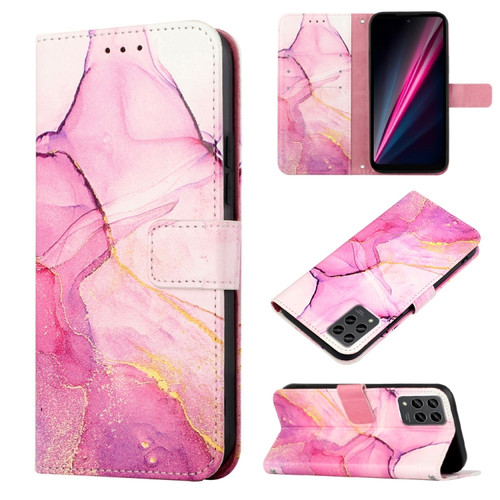 T-Mobile Revvl 6 Pro 5G PT003 Marble Pattern Flip Leather Phone Case - Pink Purple Gold LS001