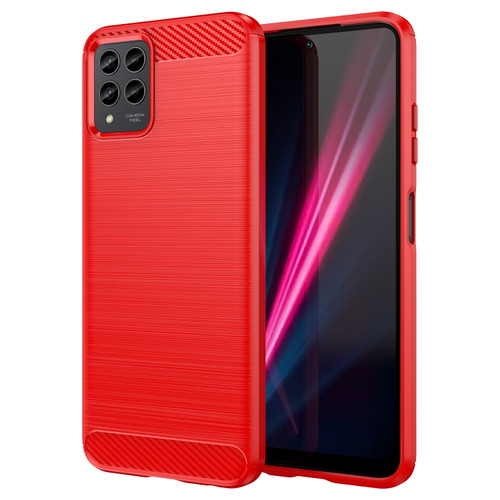 T-Mobile REVVL 6 Pro 5G Brushed Texture Carbon Fiber TPU Phone Case - Red