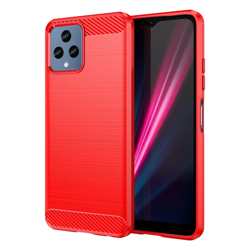 T-Mobile REVVL 6 5G Brushed Texture Carbon Fiber TPU Phone Case  - Red