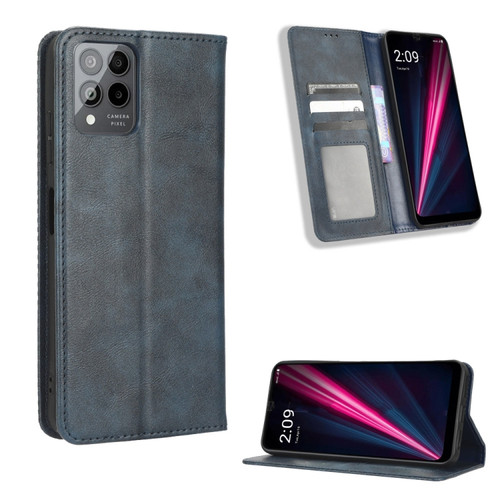 T-Mobile REVVL 6 Pro 5G Magnetic Buckle Retro Texture Leather Phone Case - Blue