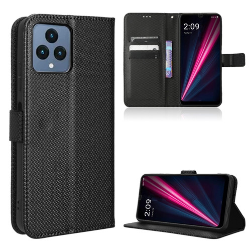T-Mobile Revvl 6 5G Diamond Texture Leather Phone Case - Black