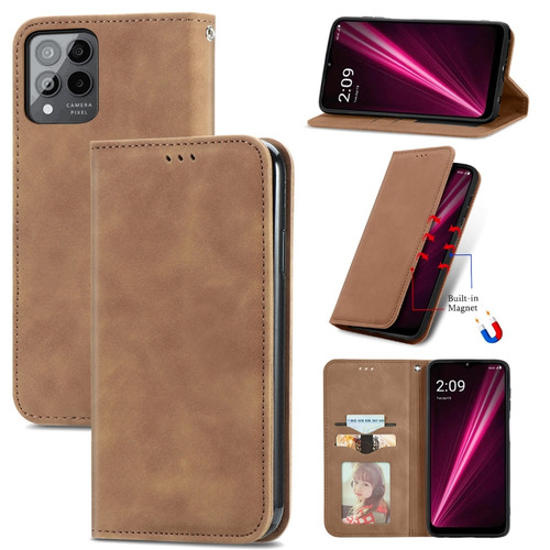 T-Mobile Revvl 6 Pro 5G Retro Skin Feel Magnetic Leather Phone Case - Brown