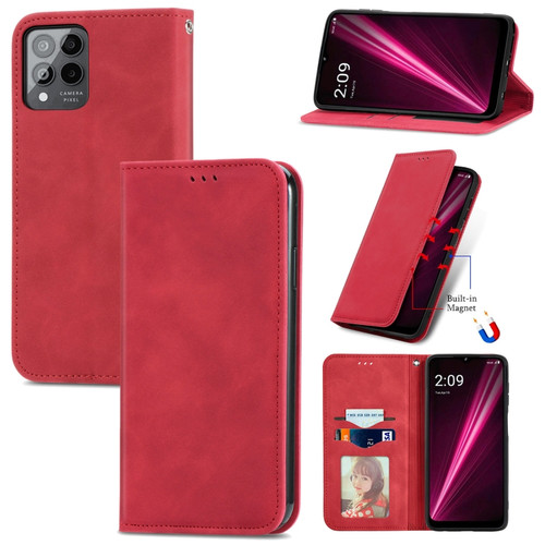 T-Mobile Revvl 6 Pro 5G Retro Skin Feel Magnetic Leather Phone Case - Red