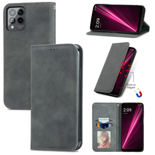 T-Mobile Revvl 6 Pro 5G Retro Skin Feel Magnetic Leather Phone Case - Gray