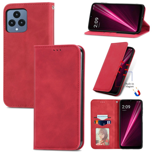 T-Mobile Revvl 6 5G Retro Skin Feel Magnetic Leather Phone Case - Red