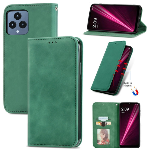 T-Mobile Revvl 6 5G Retro Skin Feel Magnetic Leather Phone Case - Green