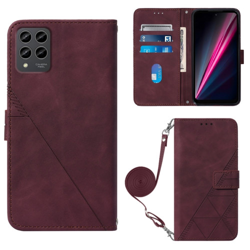 T-Mobile Revvl 6 Pro 5G Crossbody 3D Embossed Flip Leather Phone Case - Wine Red