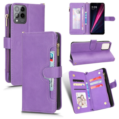 T-Mobile REVVL 6 Pro 5G Litchi Texture Zipper Leather Phone Case - Purple