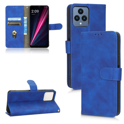 T-Mobile Revvl 6 5G Skin Feel Magnetic Flip Leather Phone Case - Blue