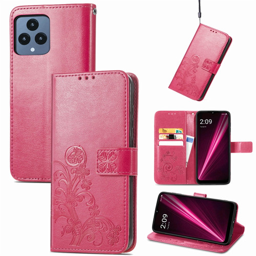 T-Mobile REVVL 6 5G Four-leaf Clasp Embossed Buckle Leather Phone Case - Magenta