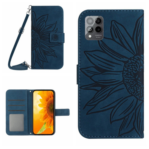 T-Mobile Revvl 6 Pro 5G Skin Feel Sun Flower Pattern Flip Leather Phone Case with Lanyard - Inky Blue