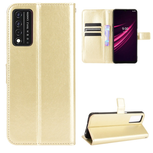 T-Mobile REVVL V+ 5G Crazy Horse Texture Horizontal Flip Leather Case with Holder & Card Slots & Lanyard - Gold