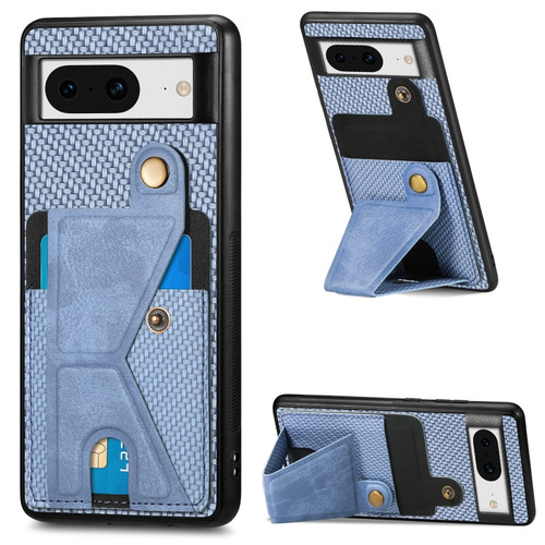 Google Pixel 8 Carbon Fiber Wallet Flip Card K-shaped Holder Phone Case - Blue