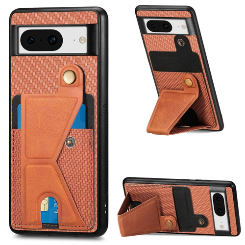 Google Pixel 8 Carbon Fiber Wallet Flip Card K-shaped Holder Phone Case - Brown