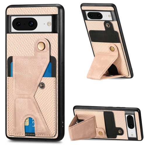 Google Pixel 8 Carbon Fiber Wallet Flip Card K-shaped Holder Phone Case - Khaki