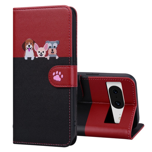 Google Pixel 8 Cute Pet Series Color Block Buckle Leather Phone Case - Black