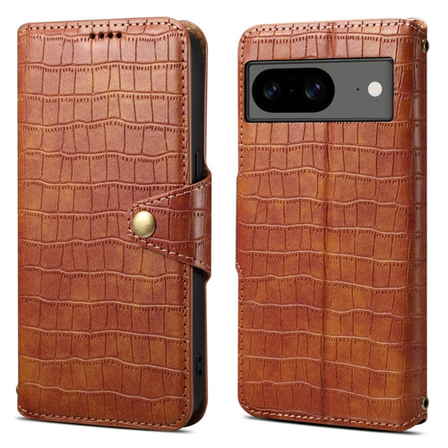 Google Pixel 8 Denior Crocodile Texture Oil Edge Leather Phone Case - Brown