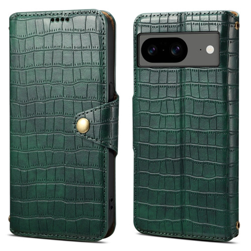 Google Pixel 8 Denior Crocodile Texture Oil Edge Leather Phone Case - Green