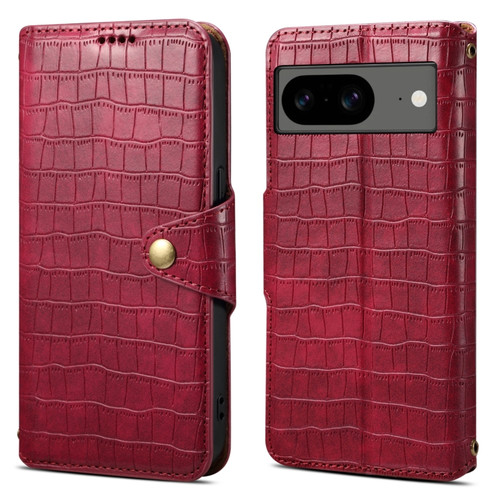 Google Pixel 8 Denior Crocodile Texture Oil Edge Leather Phone Case - Rose Red