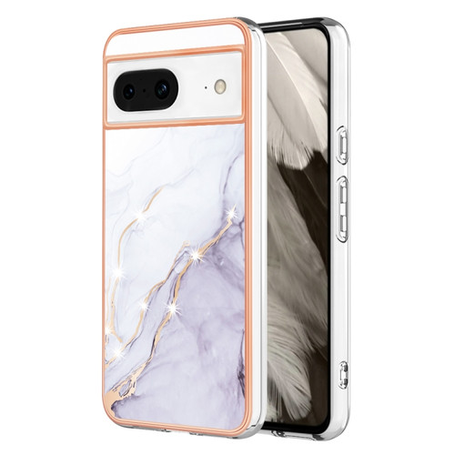 Google Pixel 8 Electroplating Marble Dual-side IMD Phone Case - White 006