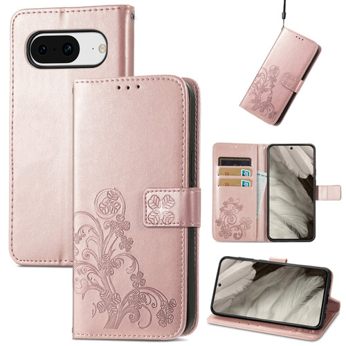 Google Pixel 8 Four-leaf Clasp Embossed Leather Phone Case - Rose Gold