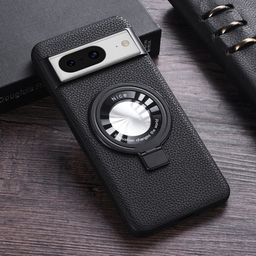 Google Pixel 8 Litchi Texture MagSafe Magnetic Ring Phone Case - Black