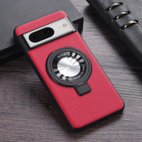 Google Pixel 8 Litchi Texture MagSafe Magnetic Ring Phone Case - Red
