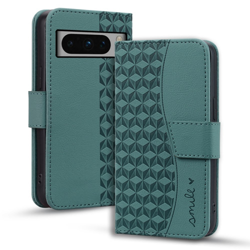 Google Pixel 8 Pro Business Diamond Buckle Leather Phone Case with Lanyard - Green