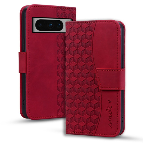 Google Pixel 8 Pro Business Diamond Buckle Leather Phone Case with Lanyard - Wine Red
