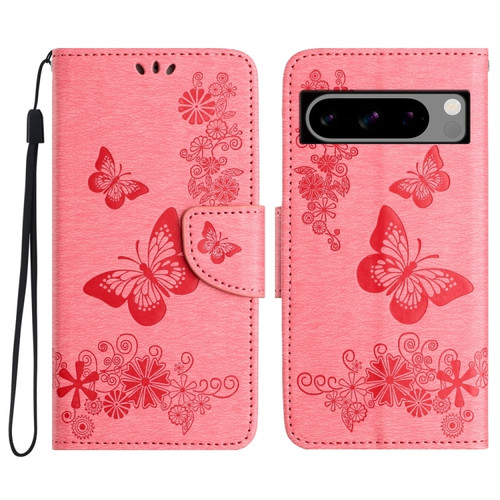 Google Pixel 8 Pro Butterfly Embossed Flip Leather Phone Case - Pink