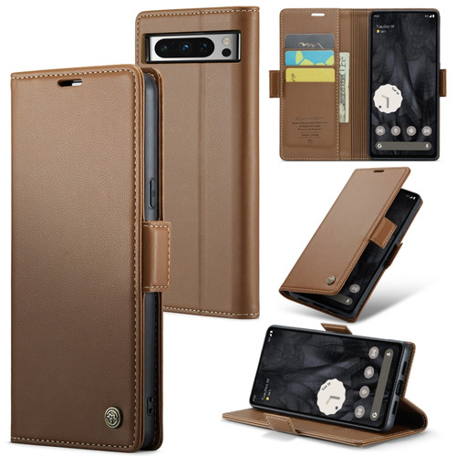 Google Pixel 8 Pro CaseMe 023 Butterfly Buckle Litchi Texture RFID Anti-theft Leather Phone Case - Brown