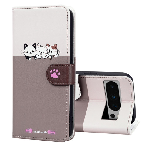 Google Pixel 8 Pro Cute Pet Series Color Block Buckle Leather Phone Case - Pale Mauve