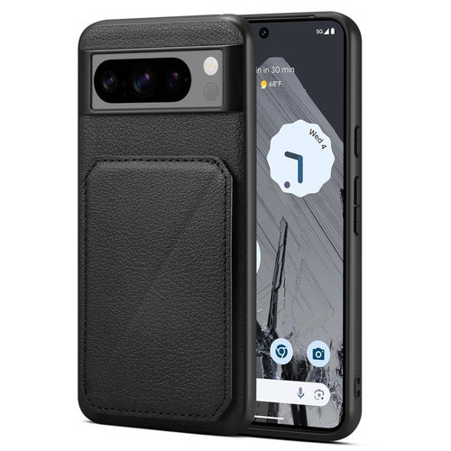 Google Pixel 8 Pro Denior Calf Texture Holder Electroplating Phone Case - Black